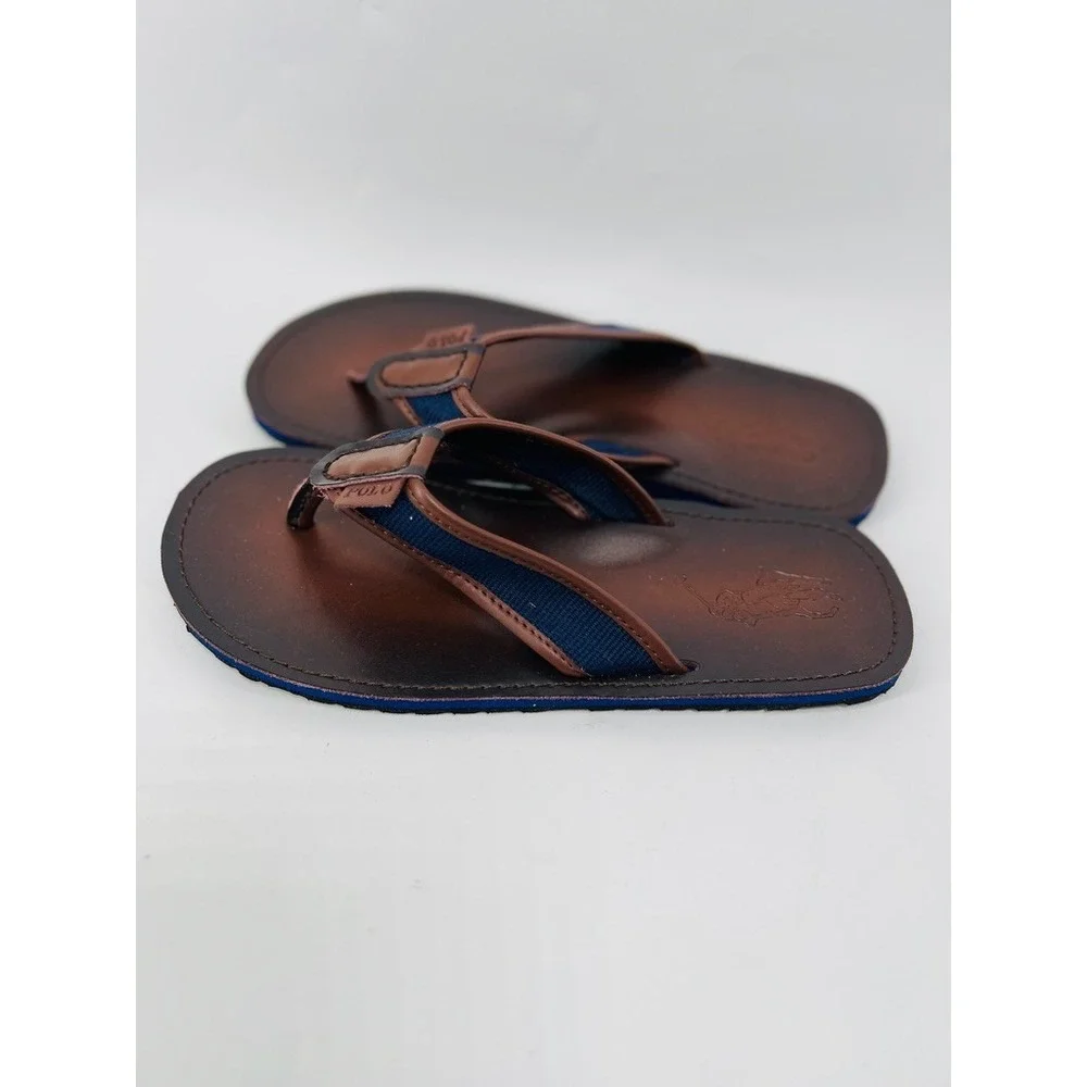 Polo Ralph Lauren Leather Flip Flops Sullivan Men 11 Sandals Newport Navy Brown